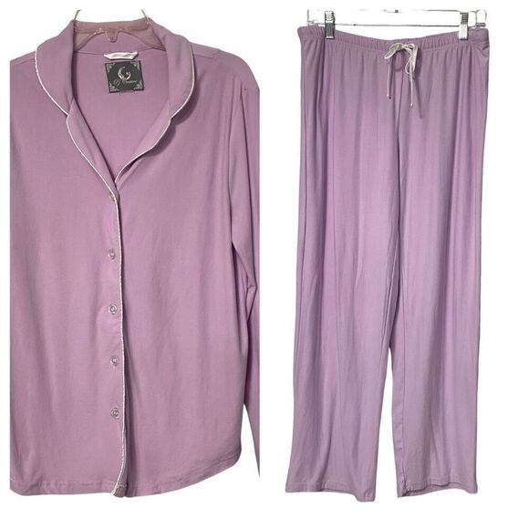 PJ Couture Cozy and Plush Women’s Pajama Set 2Pcs. Sz L Lt Purple 5-Button Front - Picture 4 of 7